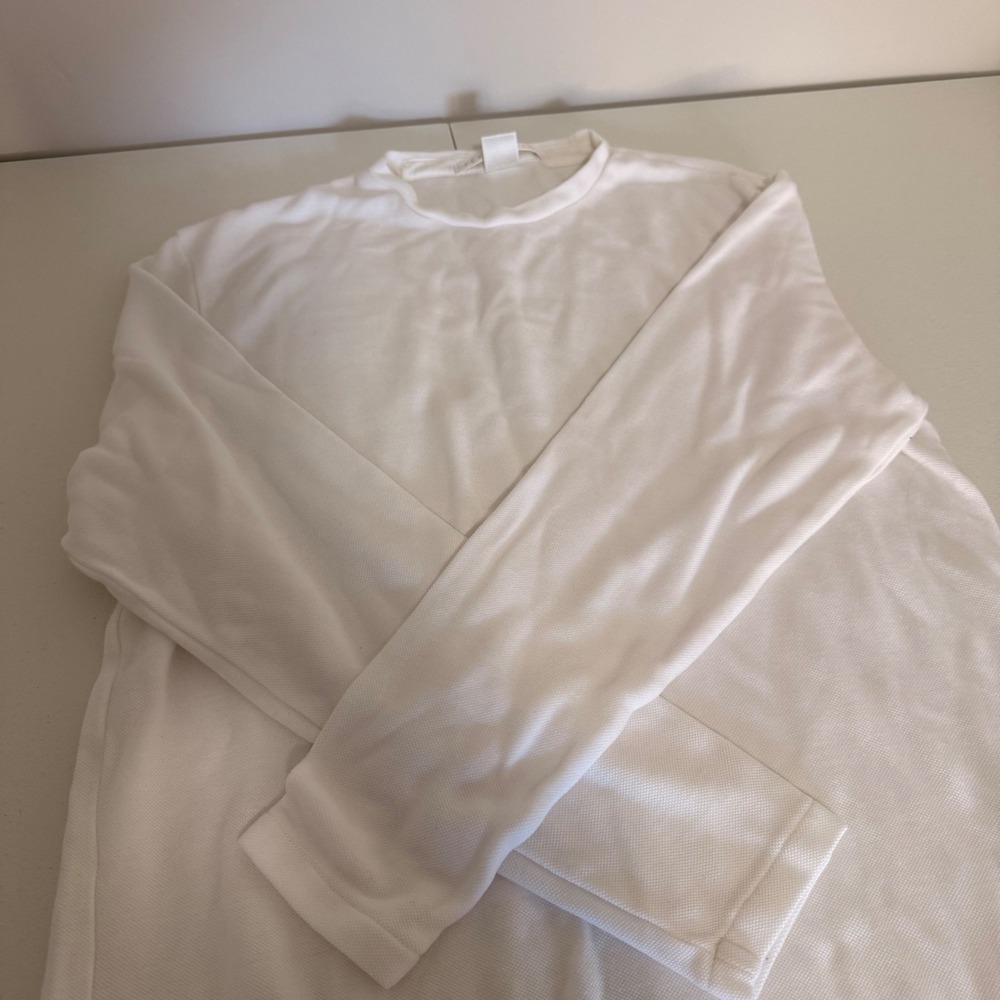 Perry Ellis White Long Sleeve Tencel Lyocell Crew Neck Top Size L